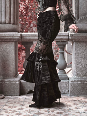 Velvet Palace Gothic Rococo Hip-wrapped Mermaid Skirt - cosfun
