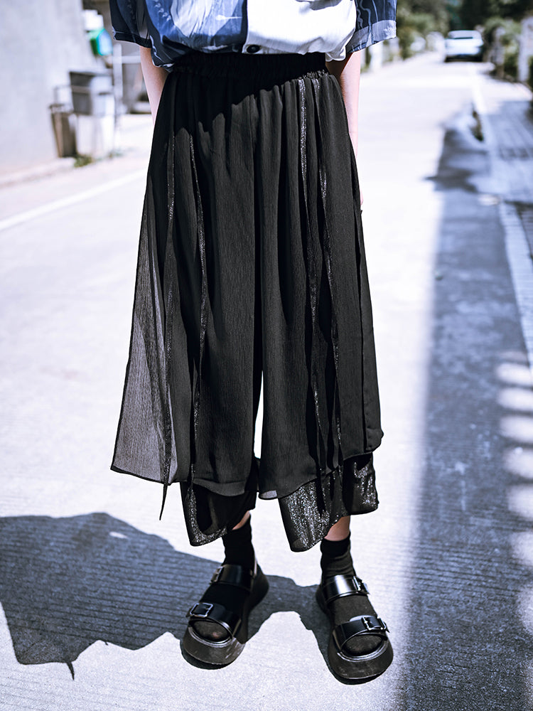 Black Casual Wide Leg Pants Loose Cropped Pants