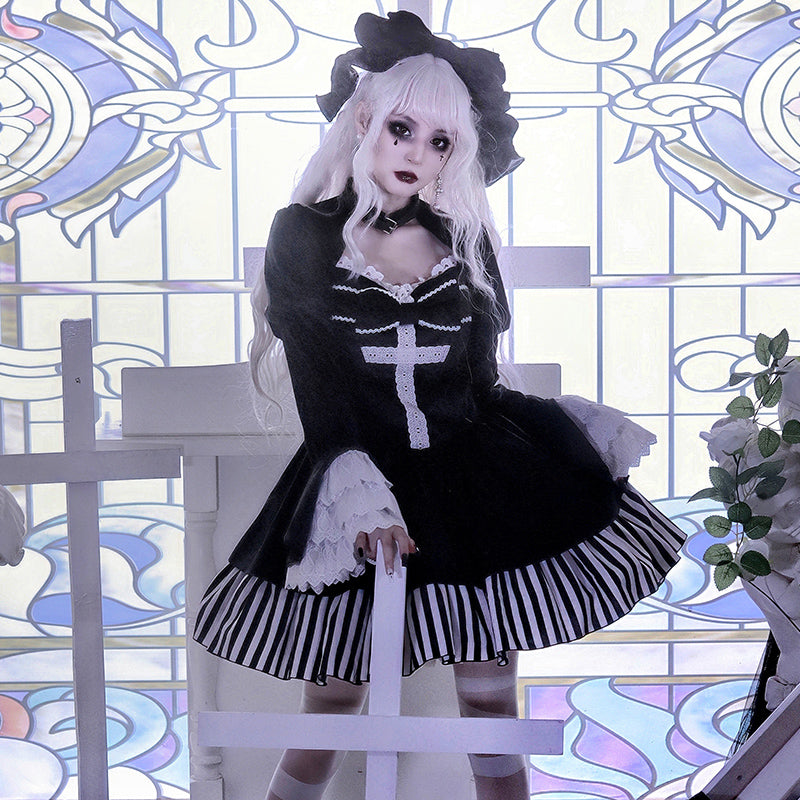 Halloween Gothic Dark Thick Fake Two-piece Lolita Dress