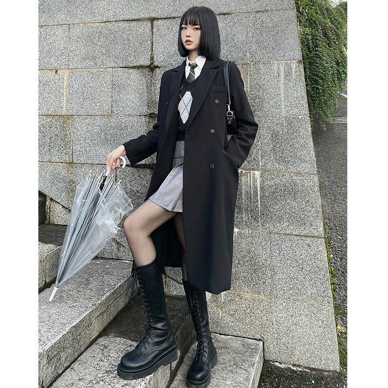 Spring and Autumn Long Black Suit Coat