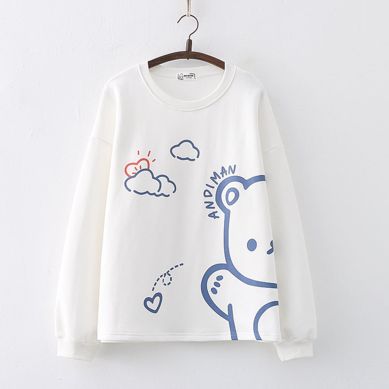 College Style Cute Cartoon Cloud Bear Long Sleeve Hoodie