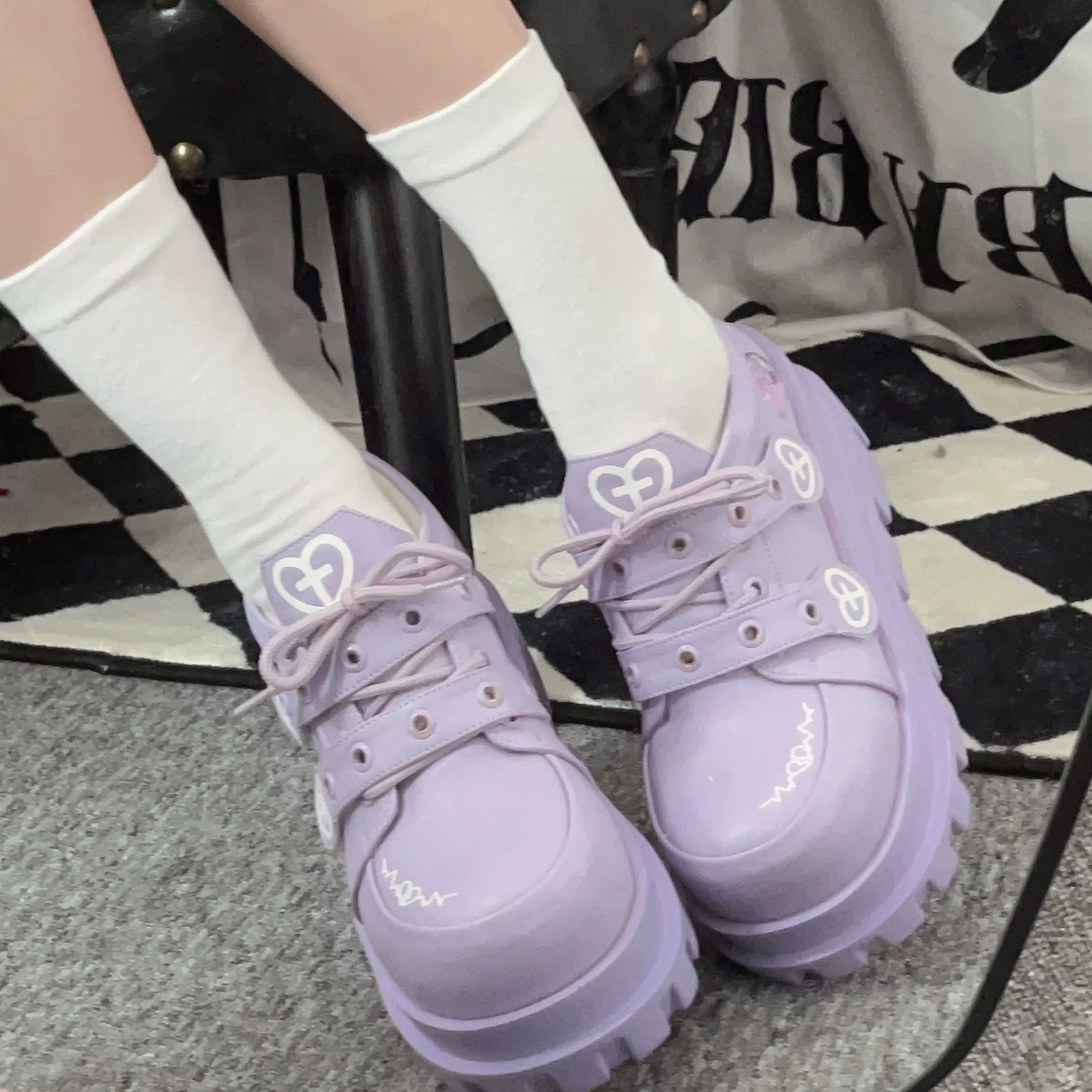 Original Punk Heart Cross Macaron Thick Shoes S22992