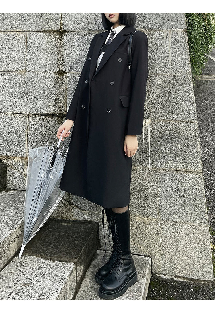 Spring and Autumn Long Black Suit Coat