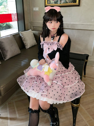 Sweet Lovely Pretty Girl Wavepoint Black And Pink JSK Light Lolita Dress