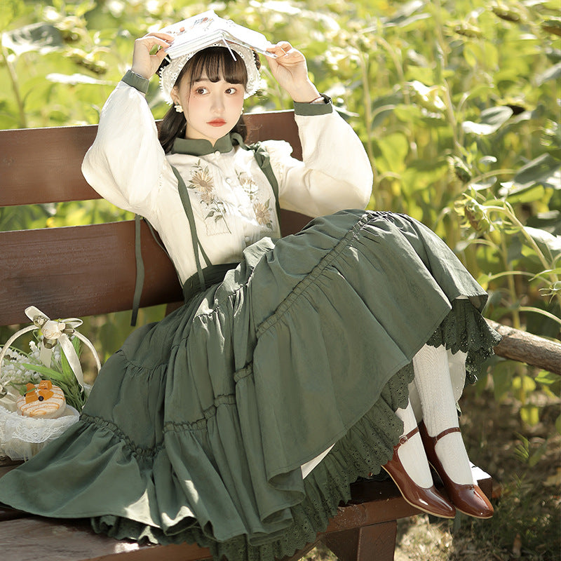 Chinese Style Sunflower Daily Lolita Strap Skirt