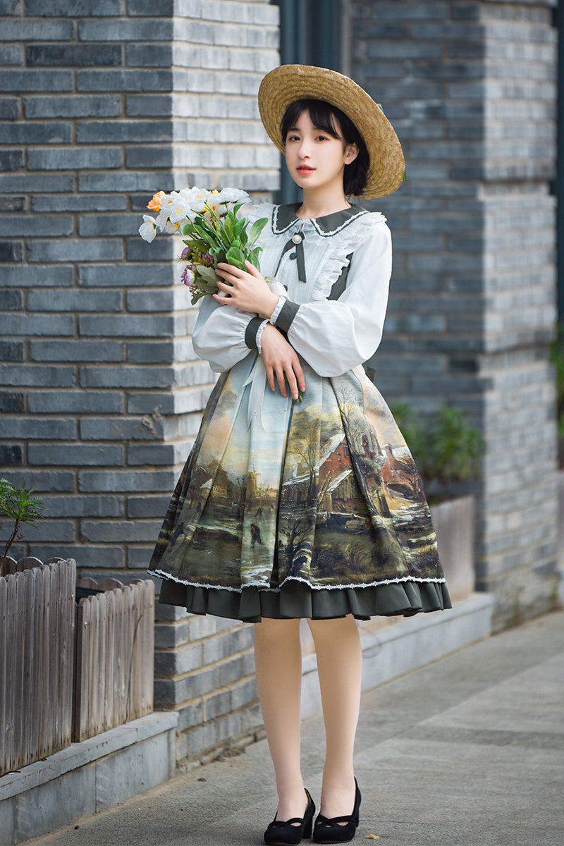 Oil Painting Pastoral Style Retro Sweet Spring And Summer Lolita Dress