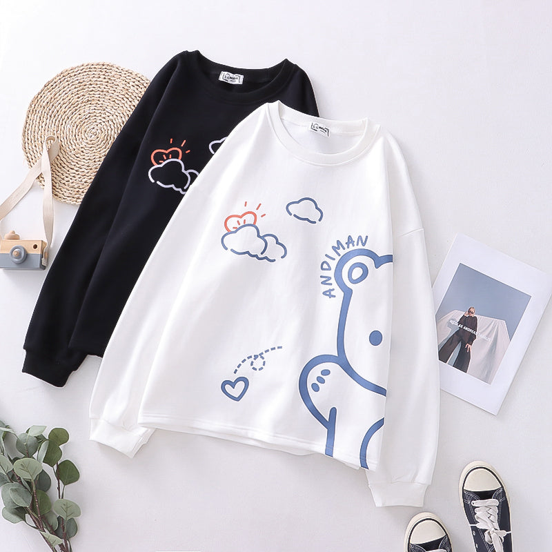 College Style Cute Cartoon Cloud Bear Long Sleeve Hoodie