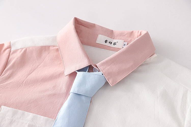 Soft Girl Cute Color Matching Long Sleeve Shirt