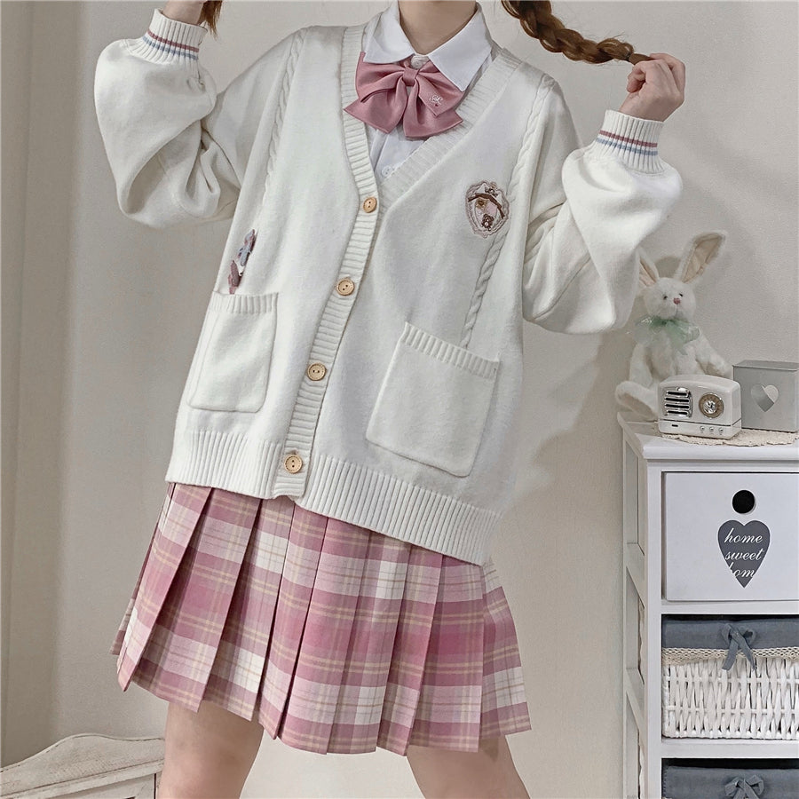 Japanese Style Valentine's Day Bear Printing Cardigan Sweater