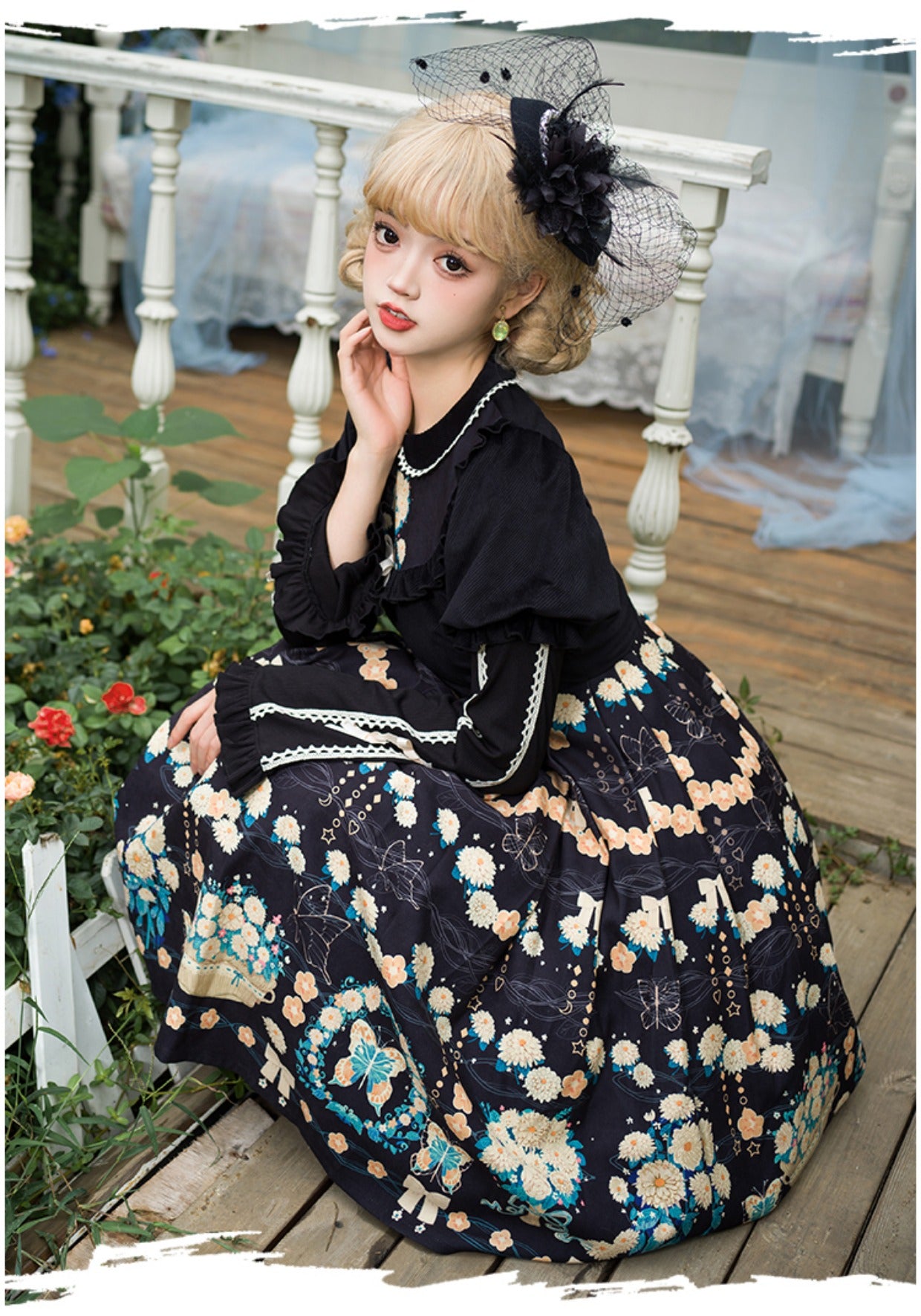 Winter Elegant Flowers Lolita Thickened Dress