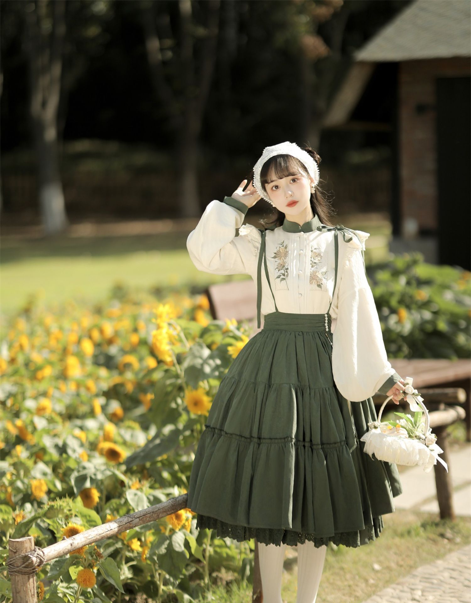 Chinese Style Sunflower Daily Lolita Strap Skirt