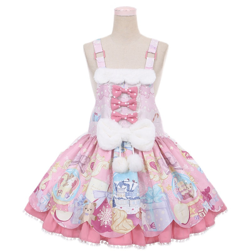 Christmas Cute Print Suspender Dress