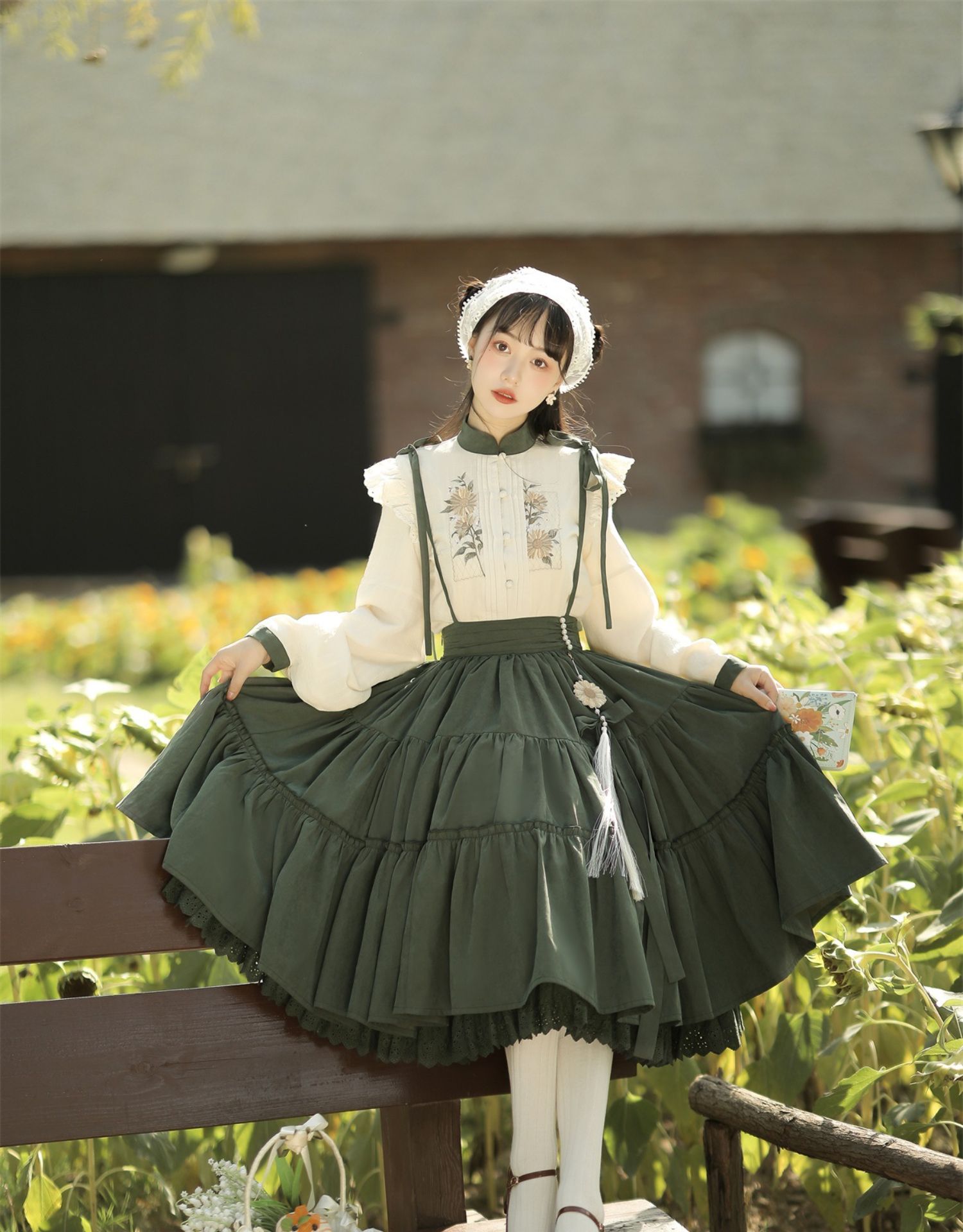 Chinese Style Sunflower Daily Lolita Strap Skirt