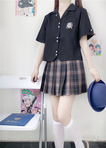 Japanese Style School JK Soft Girl Star Embroidery Short Sleeves Shirt