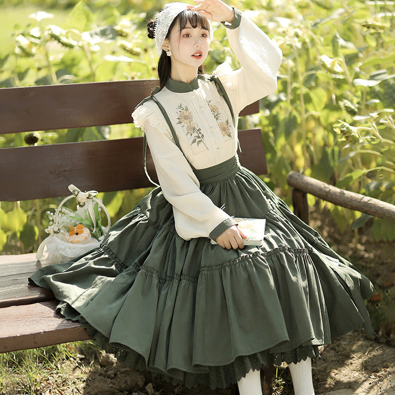 Chinese Style Sunflower Daily Lolita Strap Skirt