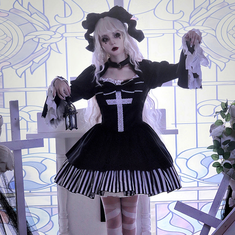 Halloween Gothic Dark Thick Fake Two-piece Lolita Dress