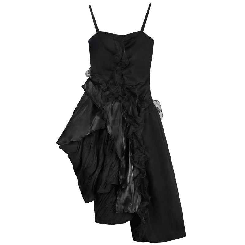 Gothic Irregular Black Sling Dress S22408