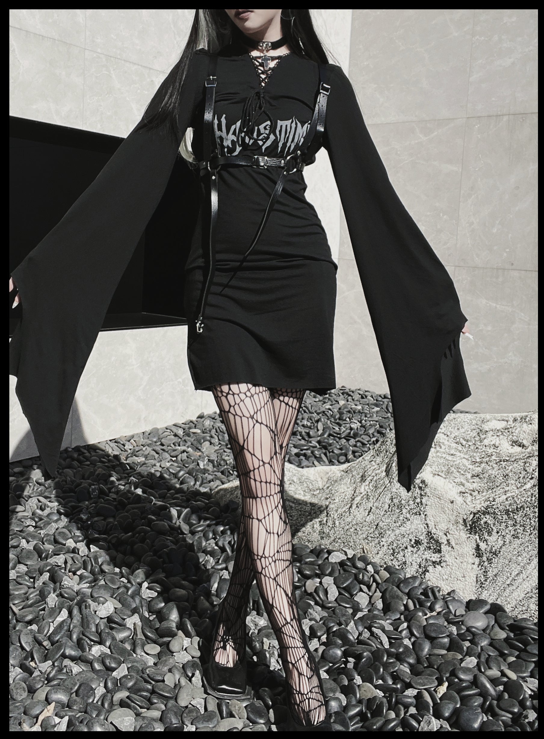 Gothic V-neck Irregular Long Dress