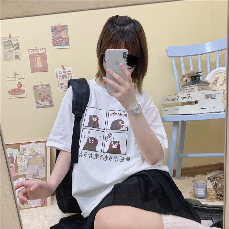 Soft Girl Kumamon Print Short Sleeves T-shirt