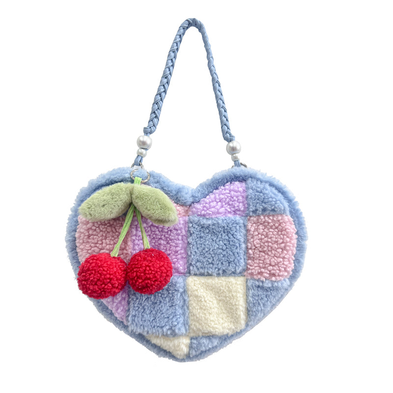 Heart-shaped Cherry Plush Shoulder Bag