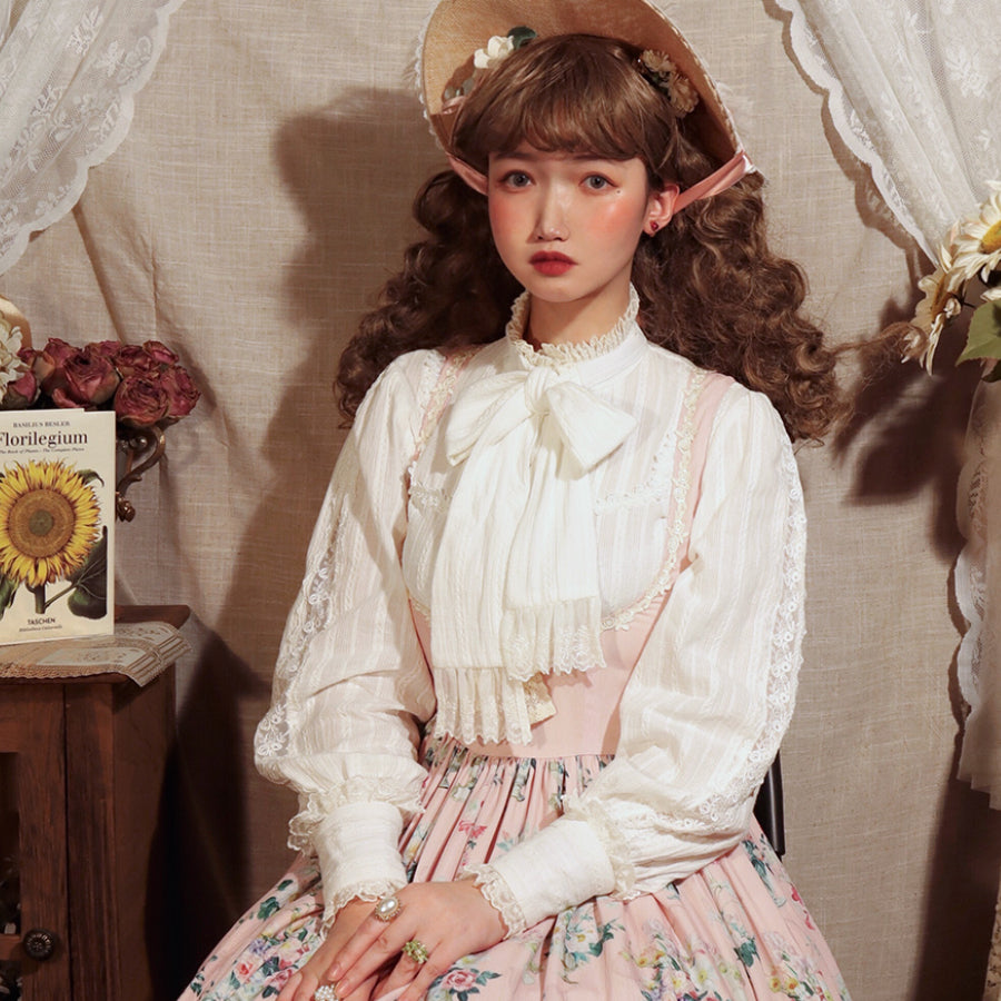 Elegant and Vintage Hollowed-out Long Sleeve Lolita Lace Shirt