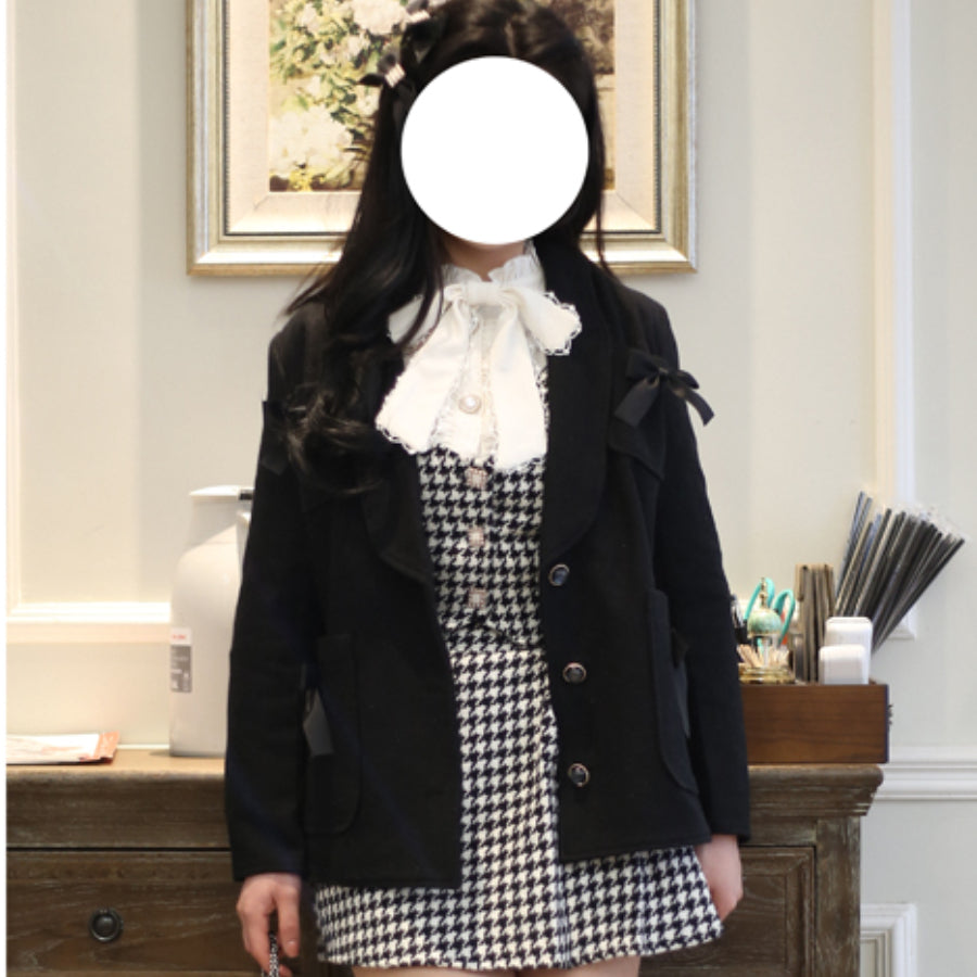 Daily Elegant Winter Lolita Woolen Houndstooth Skirt Sets