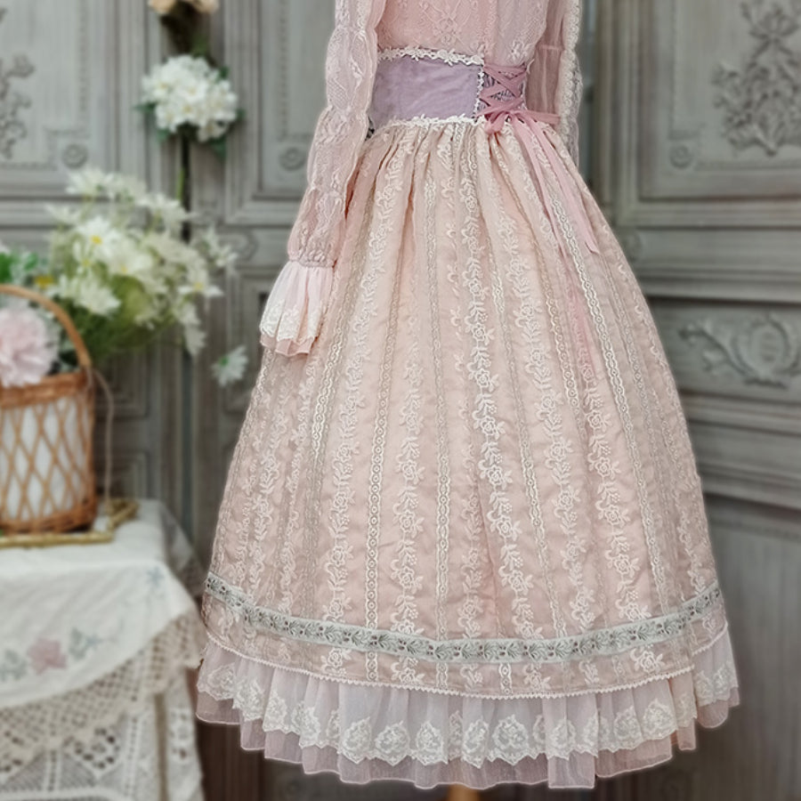 Spring Elegant Embroidered Lolita High Waist Skirt