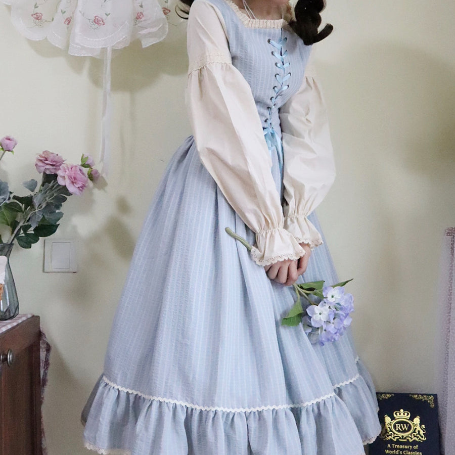 Autumn Vintage Stripe Lolita Long-sleeved Dress