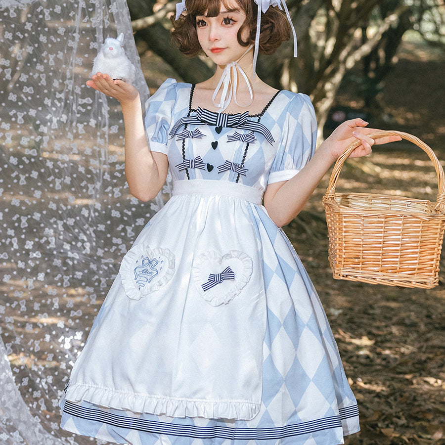 Alice Lolita Short Sleeve Dress and Apron Two Piece Sets