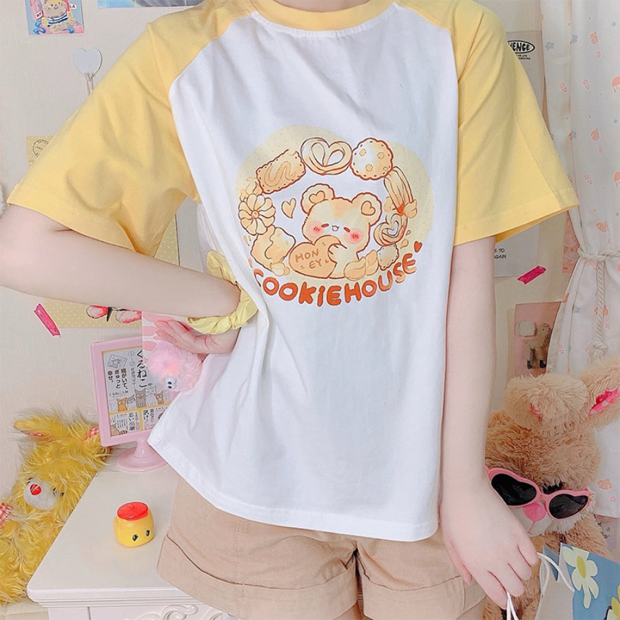 Japanese Cartoon Printed Short-sleeved Top