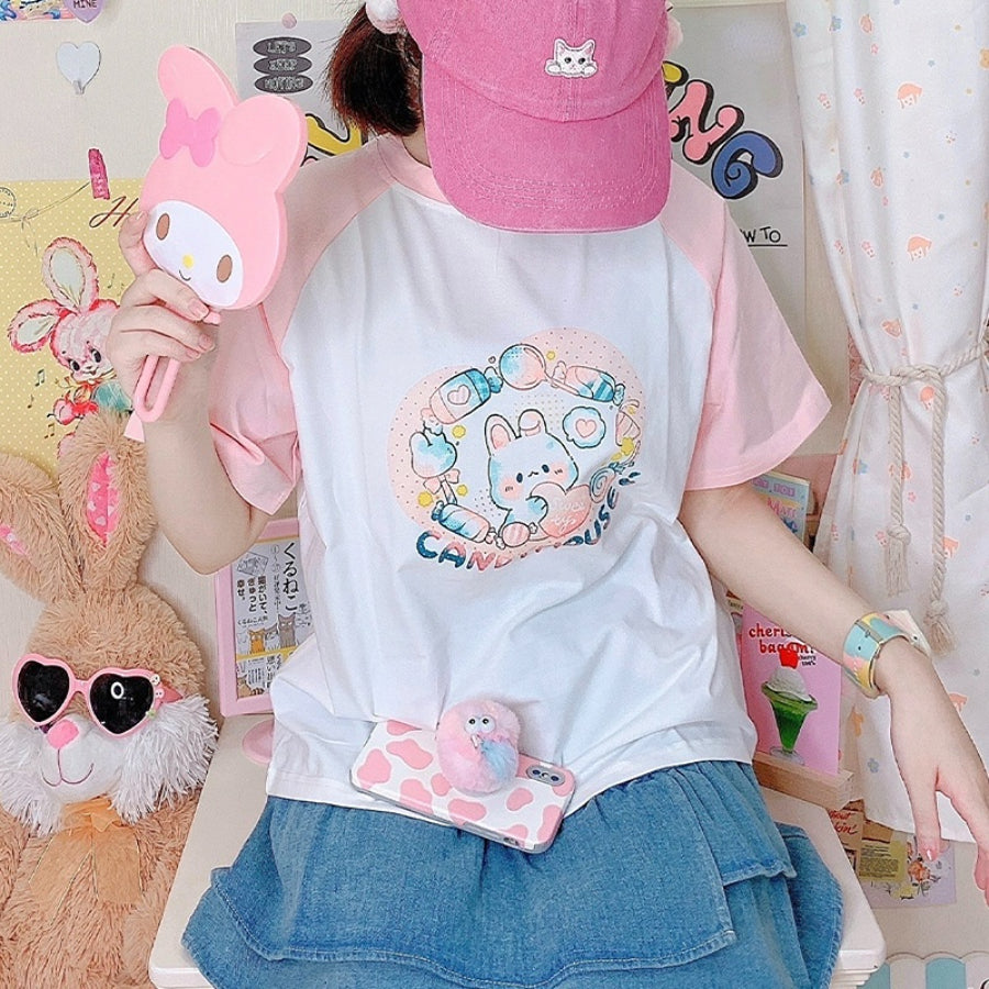 Japanese Cartoon Printed Short-sleeved Top