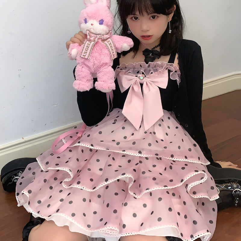 Sweet Lovely Pretty Girl Wavepoint Black And Pink JSK Light Lolita Dress