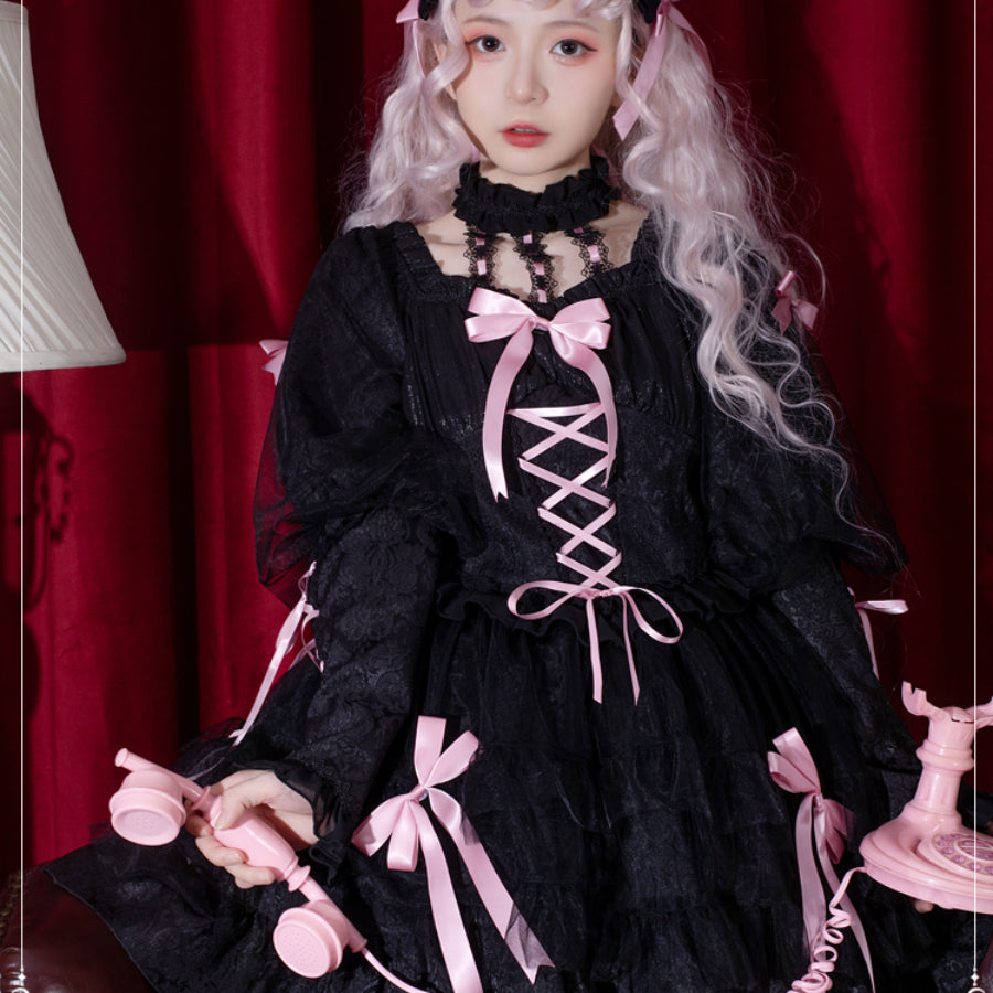 Sweet and Cool Gothic Lolita Slip Dress and Long-sleeved Dress S22810