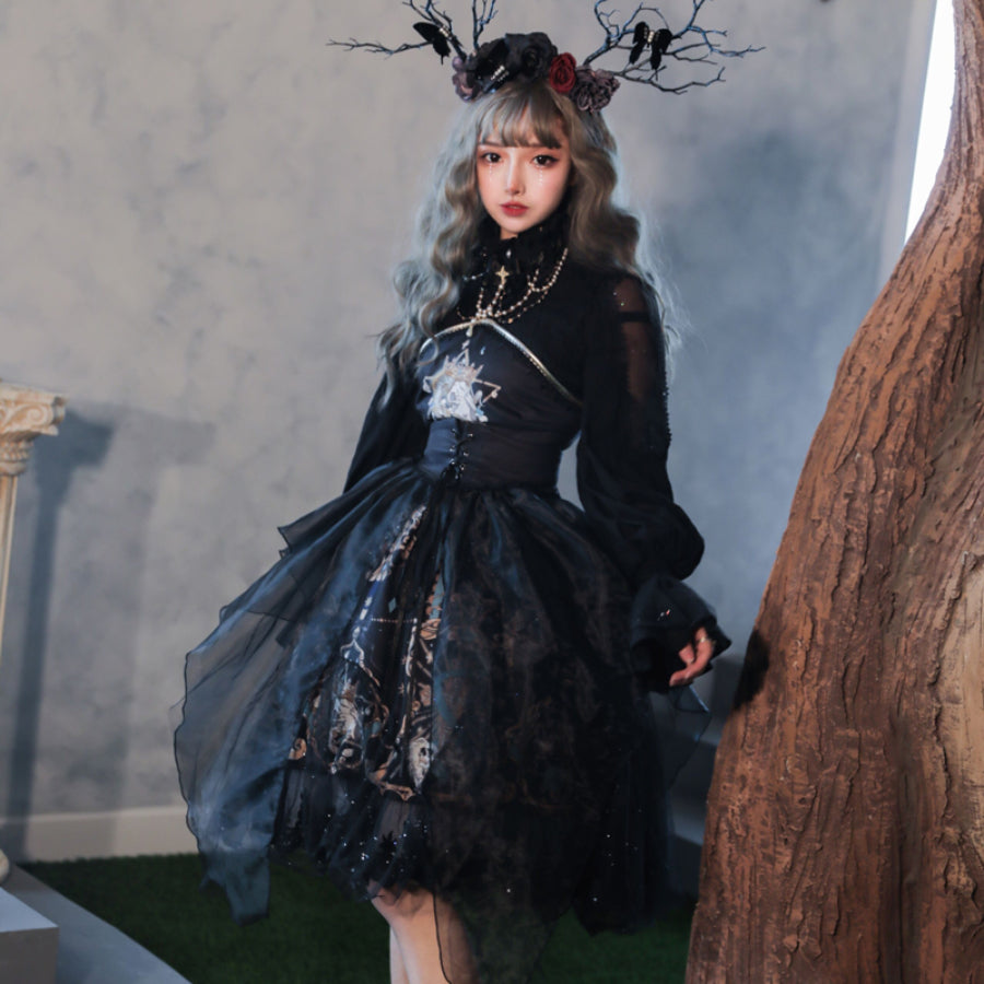 Vintage Gothic Lolita High Waist Jumper Skirt Sets