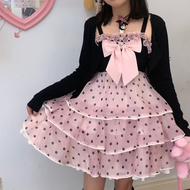 Sweet Lovely Pretty Girl Wavepoint Black And Pink JSK Light Lolita Dress