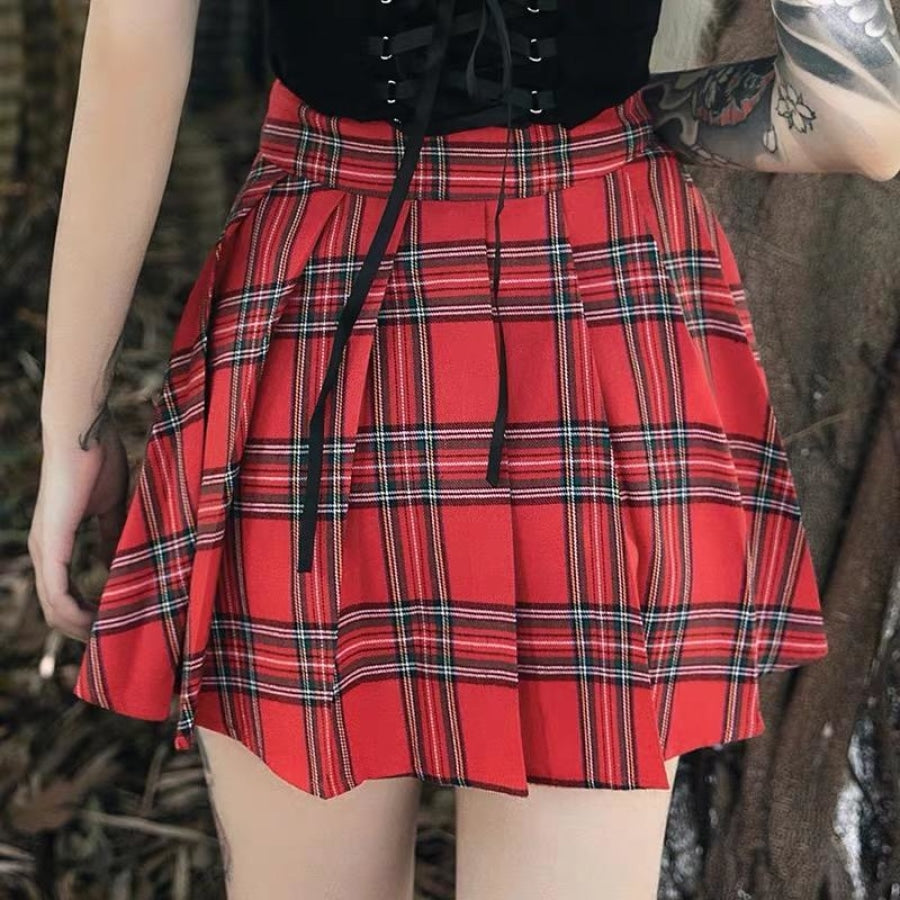 Asymmetric Plaid & Black Skirt Mini Dress J20000