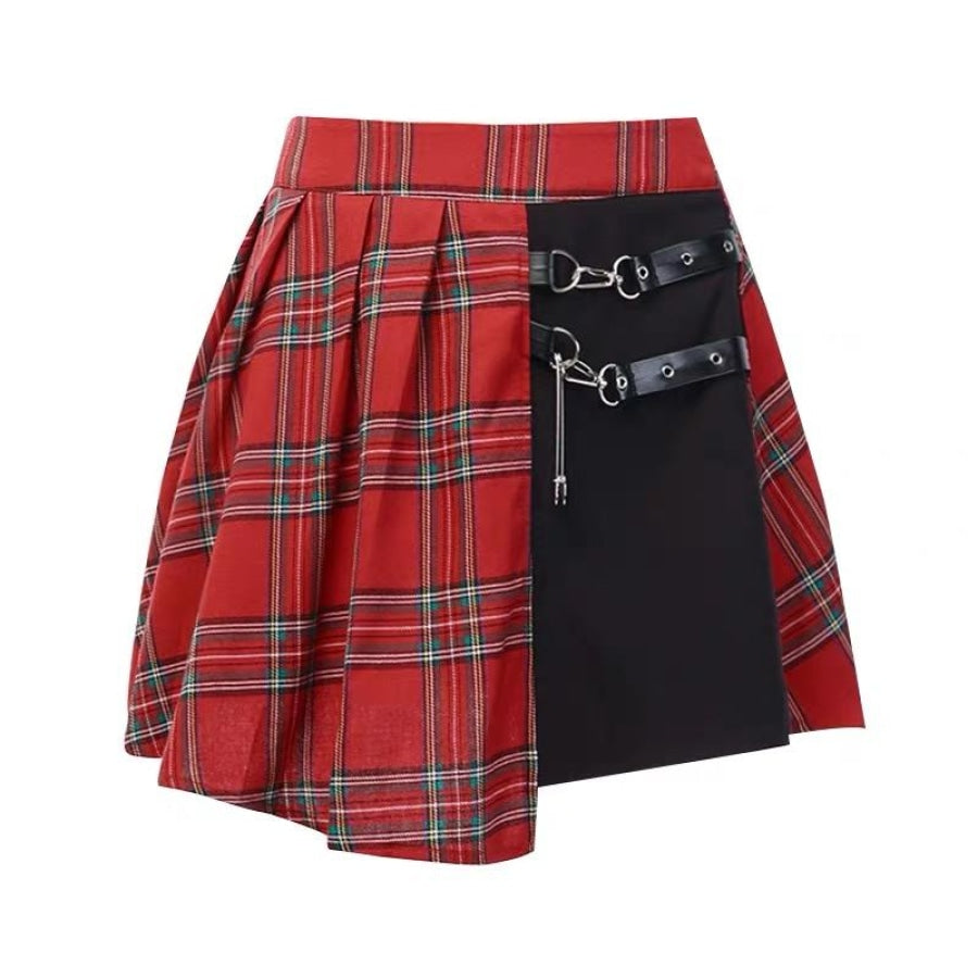 Asymmetric Plaid & Black Skirt Mini Dress J20000 S