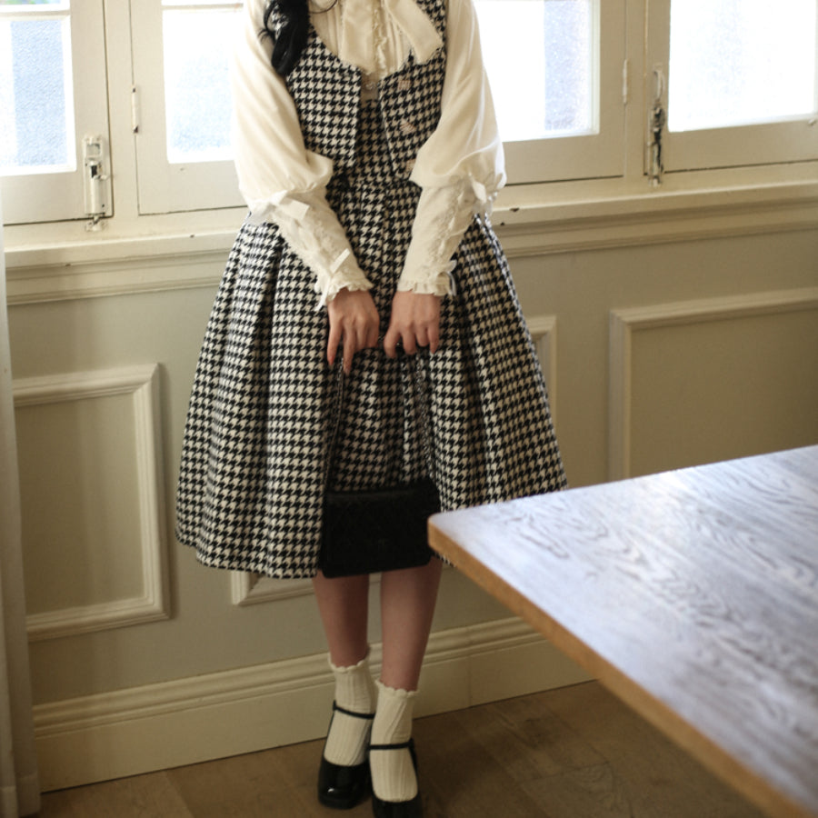 Daily Elegant Winter Lolita Woolen Houndstooth Skirt Sets