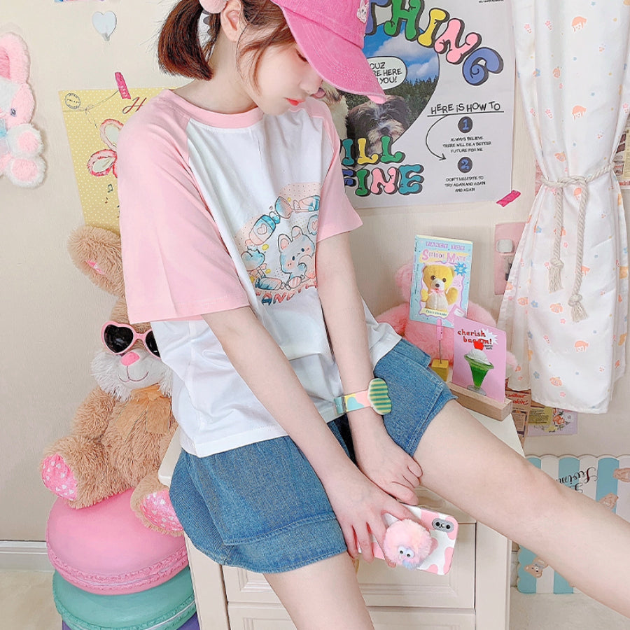 Japanese Cartoon Printed Short-sleeved Top