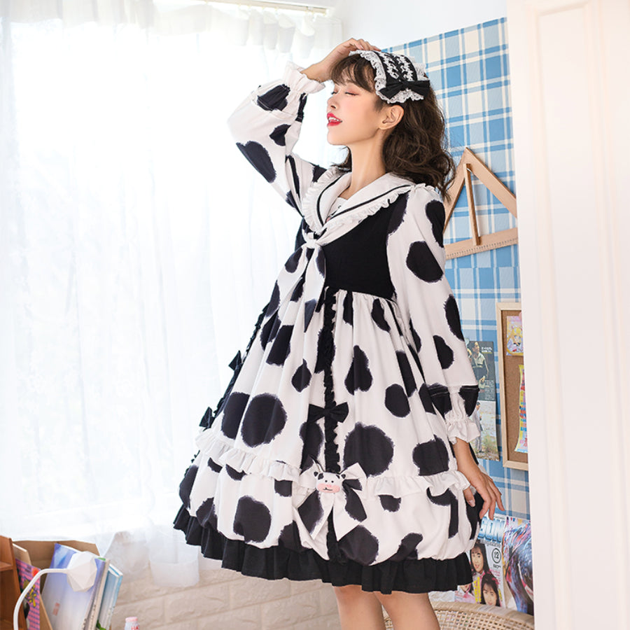 Sweet Cow and Cat Paw Lolita Long Sleeve Dress