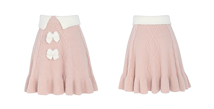 Autumn and Winter Sweet Girl Pink Knitting Two-piece Set