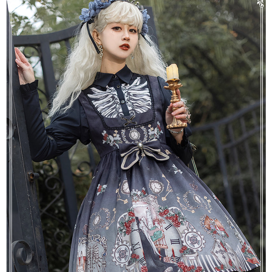 Vintage Gothic Lolita Jumper Skirt and Long-sleeved Shirt