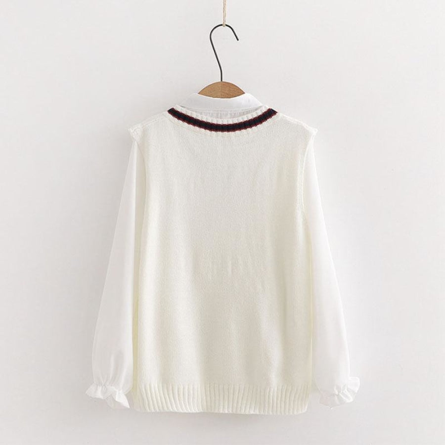 Badminton Embroidery Knit Vest Thin Tie White Shirt J10000 Sweatshirt