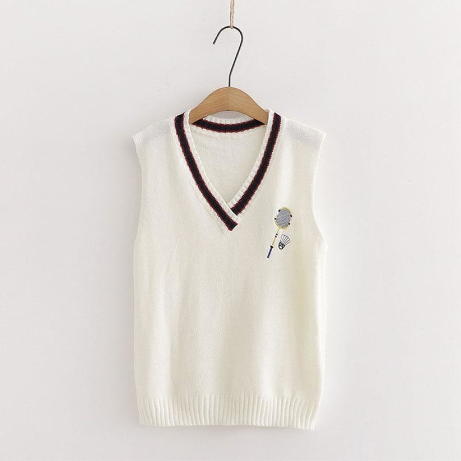 Badminton Embroidery Knit Vest Thin Tie White Shirt J10000 Sweatshirt