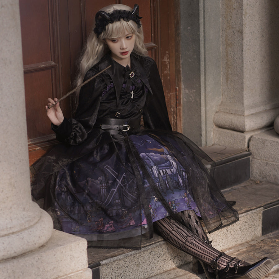 Halloween Gothic Vintage High Waist Jumper Skirt Sets