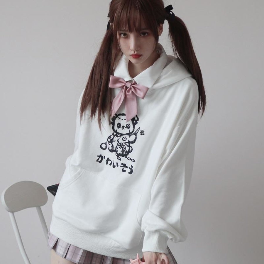 Bear Print Twin Sister Hoodie J40488