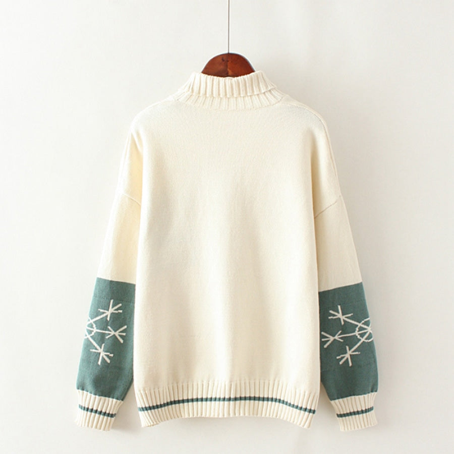 Bear Snowflake Pattern Sweater Winter High Collar Kintted J30009 Sweatshirt