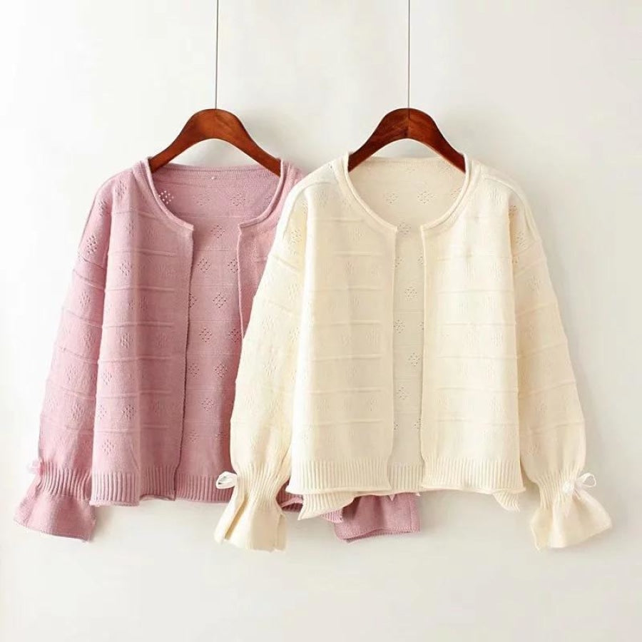 Bell Sleeve Bow Knot Loose Cardigan Sweatshirt J10001