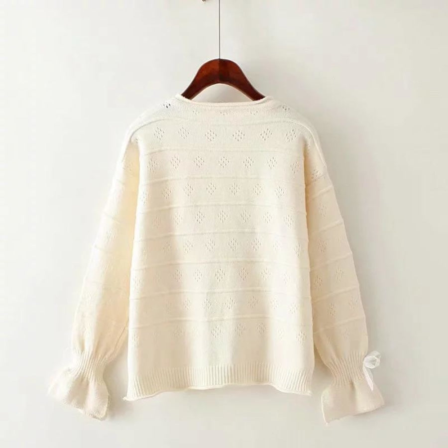 Bell Sleeve Bow Knot Loose Cardigan Sweatshirt J10001