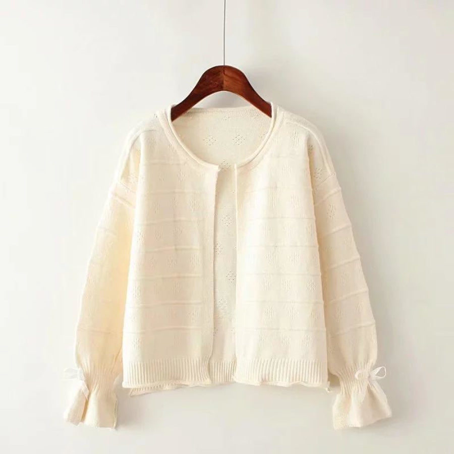 Bell Sleeve Bow Knot Loose Cardigan Sweatshirt J10001 Beige / One Size